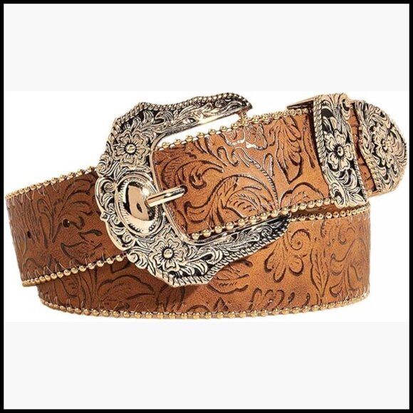 Leather Western Belt with Gold Buckle for Jeans and Pants main image 7